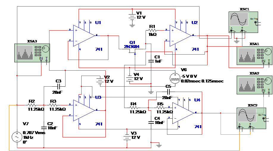 Figure 3: Sampling and reconstruction circuit as built in MultiSim